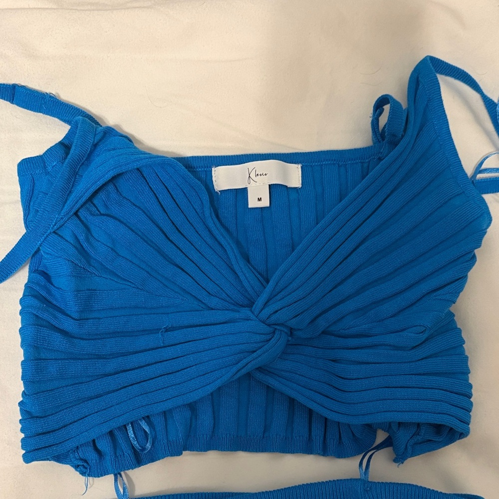 Vibrant Blue Ribbed Two-Piece Set - Picture 2 of 4